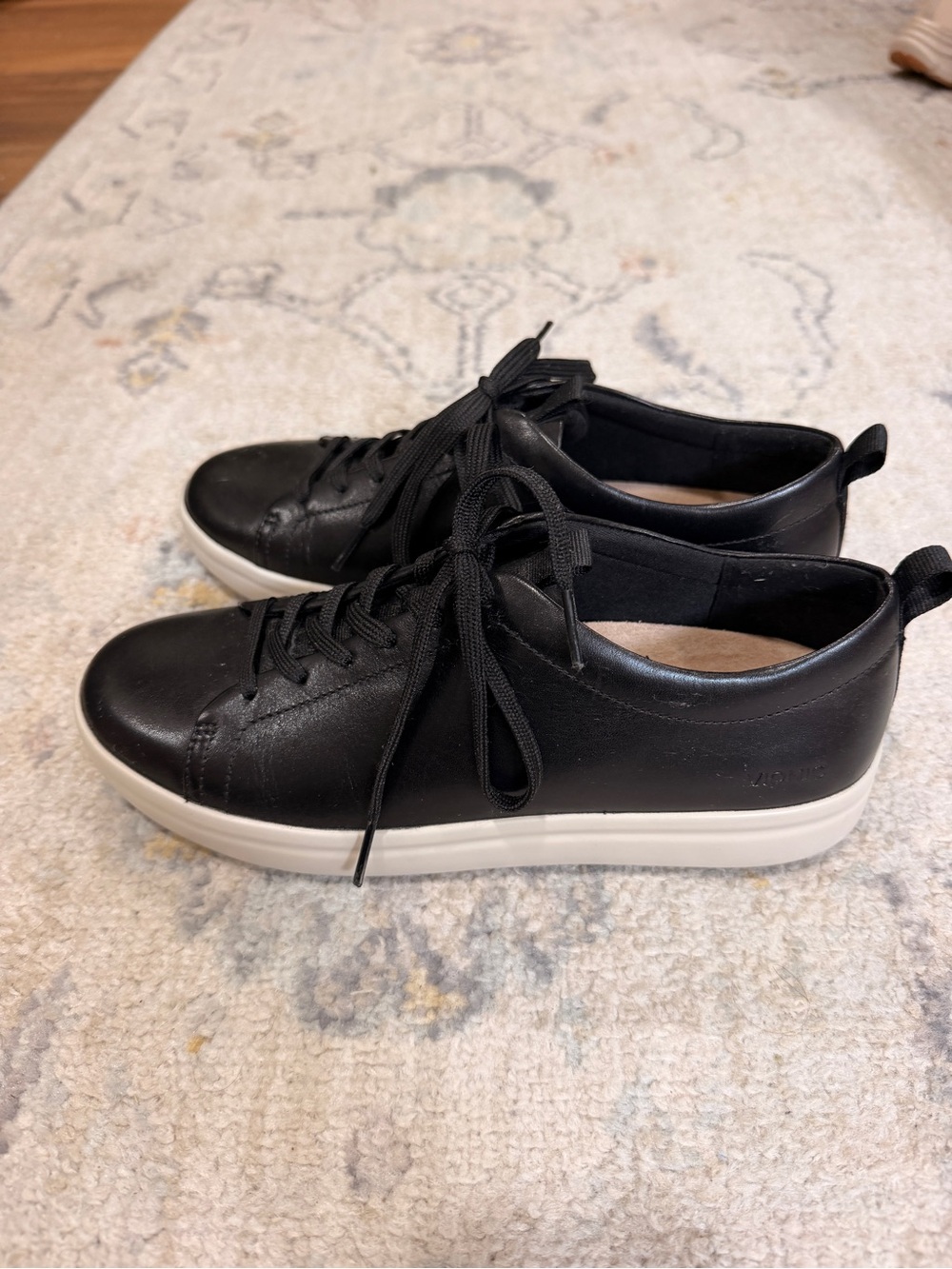 Vionic Black Leather Lace-Up Platform Sneakers with White Sole